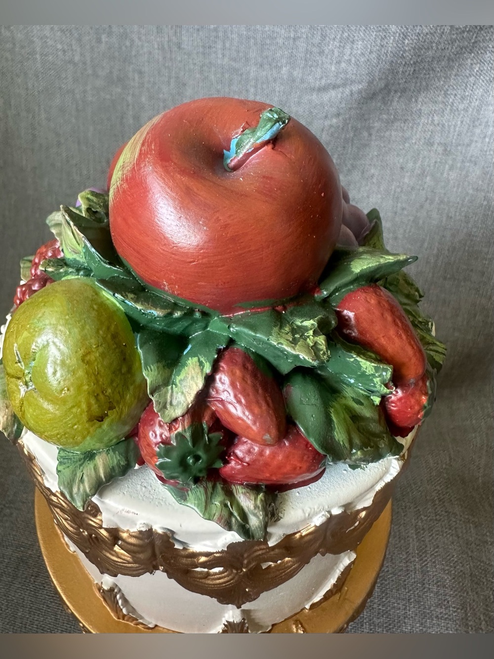 12” Fall Harvest Fruit Faux Gold Tabletop Cake - Picture 6 of 11